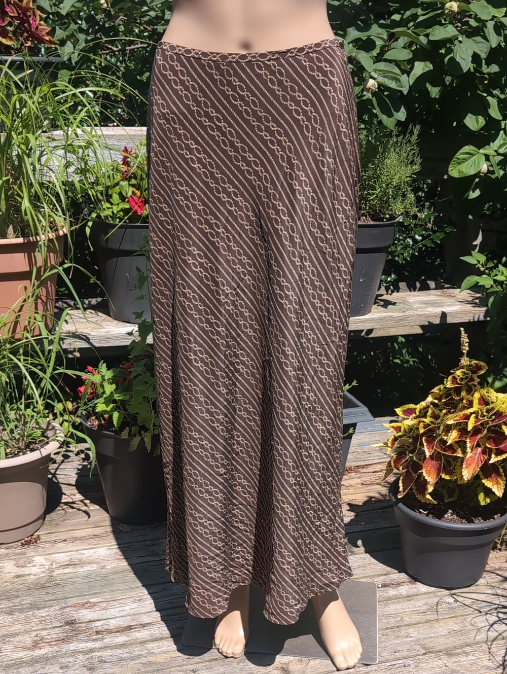 INC International Concepts Brown Geometric Pencil Skirt Silk Fully Lined 36"Long